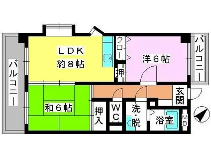 グランベルデ丸善(2LDK/7階)の間取り写真