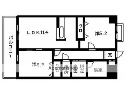 ブリアール矢部与(2LDK/4階)の間取り写真