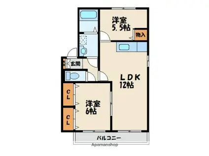 ウィルモア綺麗B(2LDK/2階)の間取り写真