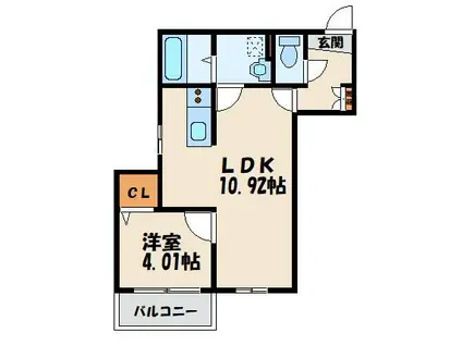 アールユー香住ヶ丘(1LDK/1階)の間取り写真