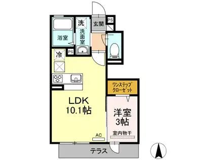 オリカン舞の里A棟(1LDK/1階)の間取り写真