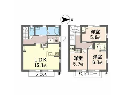 テラスハウス(3LDK/1階)の間取り写真