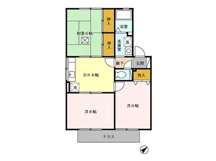 セジュール東山田III B棟(2LDK/1階)の間取り写真