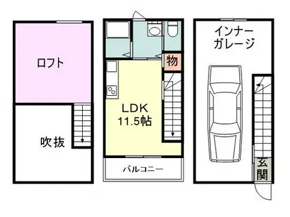 ガレージハウス旭台(ワンルーム/1階)の間取り写真
