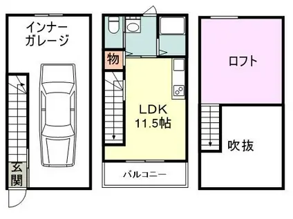 ガレージハウス旭台(ワンルーム/1階)の間取り写真