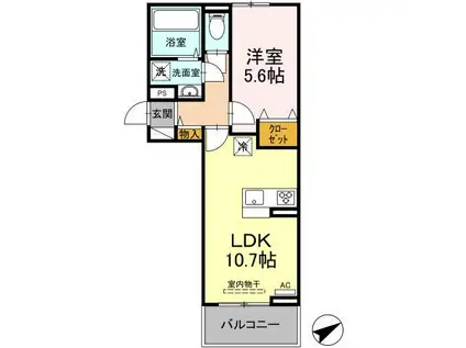 ルフレ香椎駅東(1LDK/2階)の間取り写真