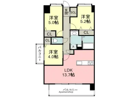 プラトウズ仲原(3LDK/2階)の間取り写真