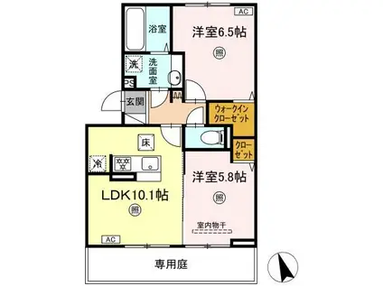 D-ROOM赤間駅前I(2LDK/1階)の間取り写真