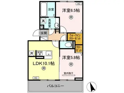 D-ROOM赤間駅前I(2LDK/3階)の間取り写真