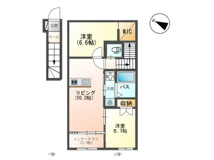 宗像市平井1丁目アパート(2LDK/2階)の間取り写真