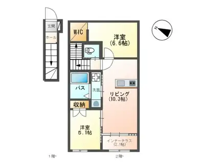 宗像市平井1丁目アパート(2LDK/2階)の間取り写真