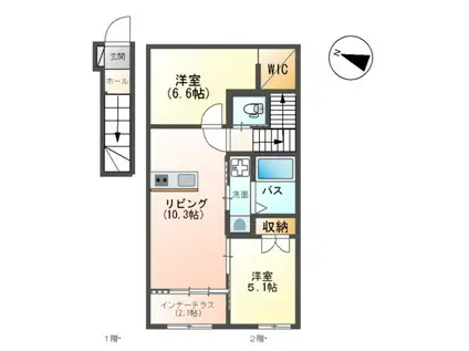 宗像市平井1丁目アパート(2LDK/2階)の間取り写真