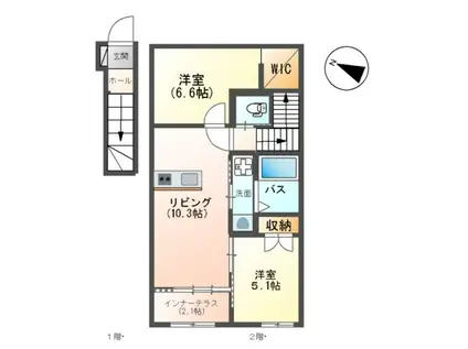 宗像市平井1丁目アパート(2LDK/2階)の間取り写真