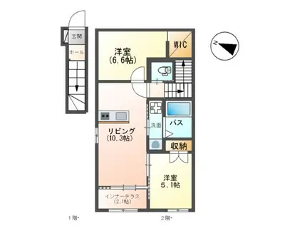 宗像市平井1丁目アパート(2LDK/2階)の間取り写真