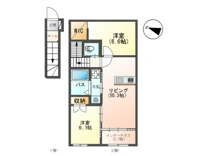宗像市平井1丁目アパート(2LDK/2階)の間取り写真