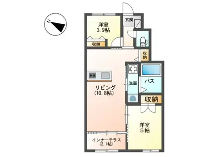 宗像市平井1丁目アパート(2LDK/1階)の間取り写真