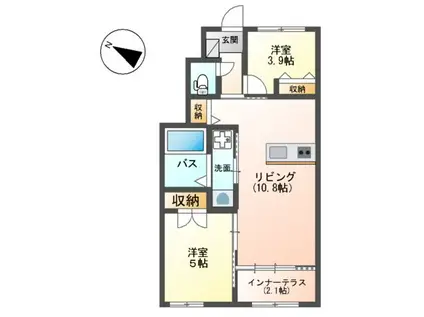 宗像市平井1丁目アパート(2LDK/1階)の間取り写真