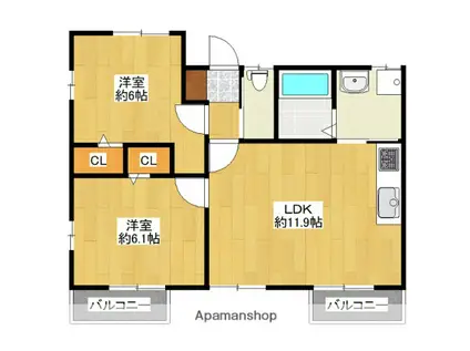 ノヴェル多々良(2LDK/2階)の間取り写真