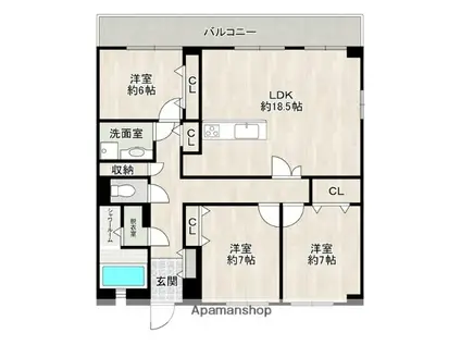 セレイン香椎花園(3LDK/2階)の間取り写真