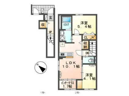 香椎駅東2丁目アパート(2LDK/2階)の間取り写真