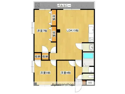 クレール長者原駅前(3LDK/4階)の間取り写真