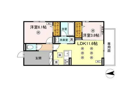 PURE WIND GARDEN A棟(2LDK/1階)の間取り写真