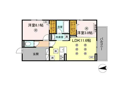 PURE WIND GARDEN A棟(2LDK/3階)の間取り写真