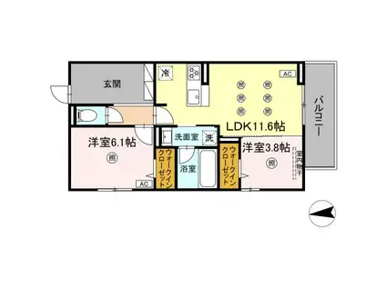 PURE WIND GARDEN B棟(2LDK/3階)の間取り写真