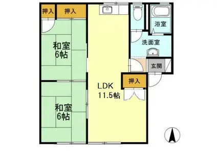 ロイヤルシェル B(2LDK/1階)の間取り写真