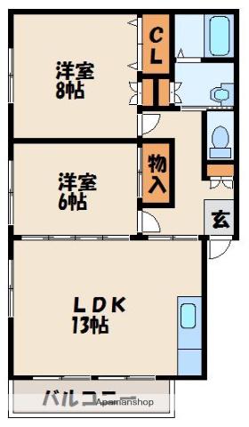 クレアローズ(2LDK/2階)の間取り写真