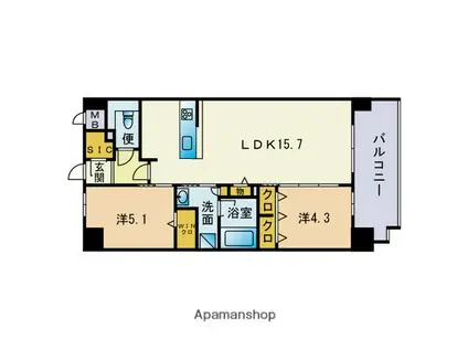 ウェルス雑餉隈駅前(2LDK/2階)の間取り写真