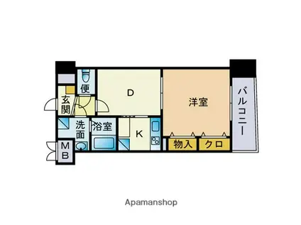 プレステージ東比恵(1DK/9階)の間取り写真