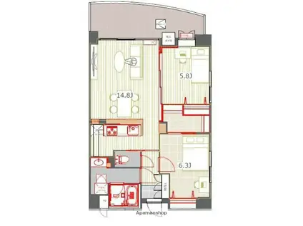 アントゥール薬院(2LDK/13階)の間取り写真
