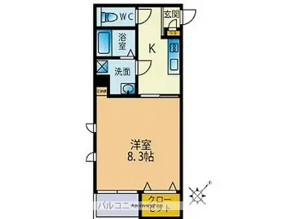 シュルーク大橋(1K/1階)の間取り写真