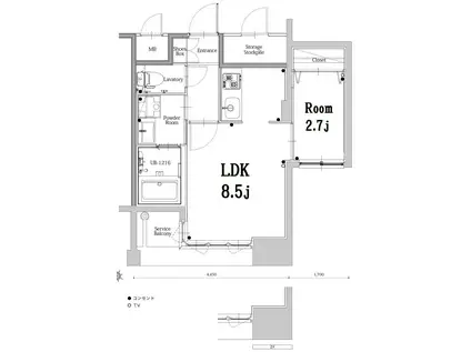 エンクレスト博多GATE(1LDK/2階)の間取り写真