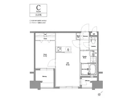 エンクレスト博多駅南CELES(1LDK/6階)の間取り写真