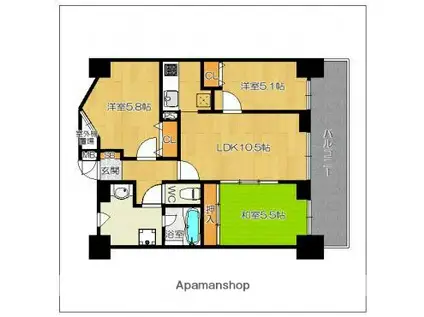 ロマネスクルアージュ大手門(3LDK/2階)の間取り写真