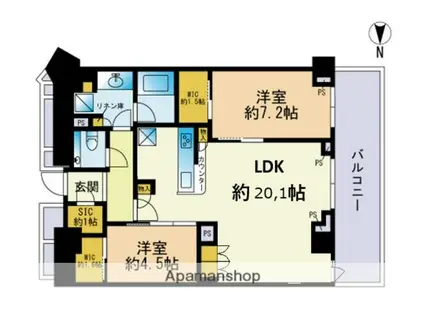 ザ・パークハウス福岡タワーズウエスト(2LDK/25階)の間取り写真