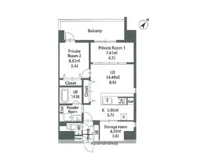 MODERN PALAZZO住吉(2SLDK/12階)の間取り写真