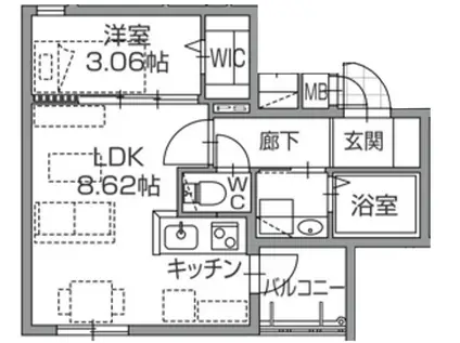 ALIVIS南福岡ノース(1LDK/5階)の間取り写真