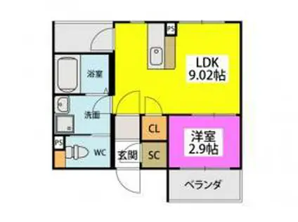 レジデンシャルジェム井尻駅(1LDK/5階)の間取り写真