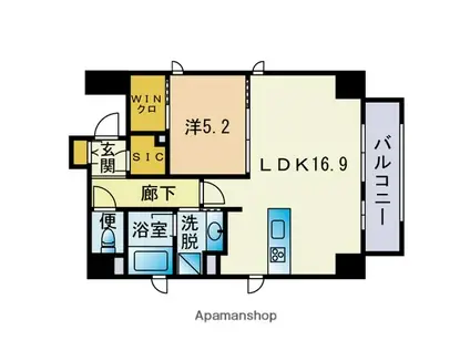 ウェルス神屋町(1LDK/3階)の間取り写真