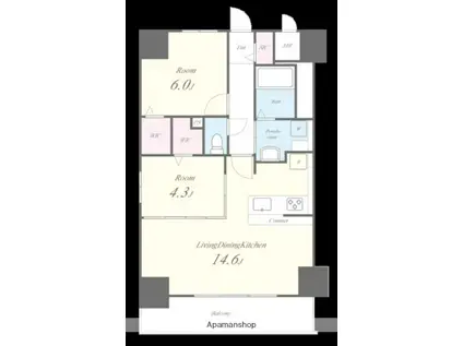 ル・シエール清水(2LDK/4階)の間取り写真