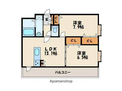 オリジン(2LDK/4階)の間取り写真