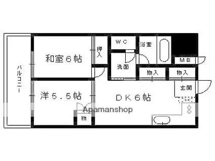 シティビル5(2DK/9階)の間取り写真