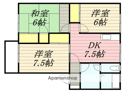 ファミーユ松木Ⅱ(3DK/1階)の間取り写真