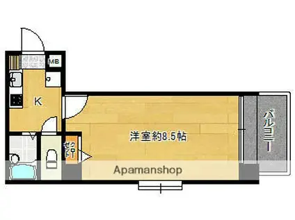 ヴォーヌンク日赤通(1K/6階)の間取り写真