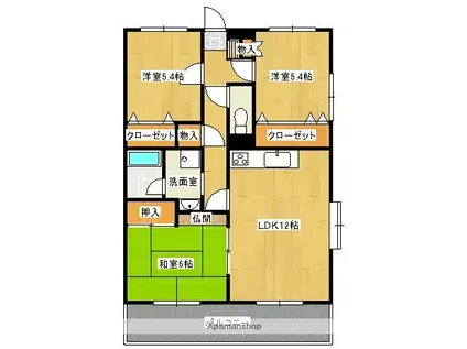 ビューテラス那珂川(3LDK/2階)の間取り写真