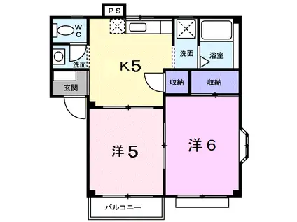パープルハイツ(2K/2階)の間取り写真