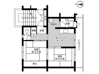 ビレッジハウス的場 1号棟(2DK/3階)の間取り写真